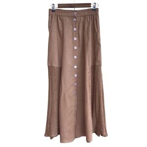 MZM Sport Vintage Brown Linen Blend Maxi Skirt
